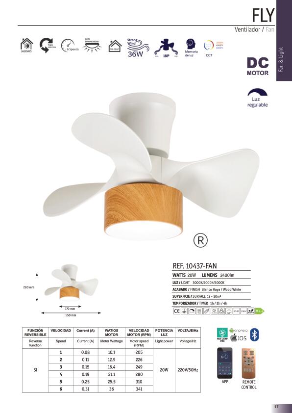 Lámpara Ventilador Techo FLY (10436-fan,10480-fan,104374-fan)